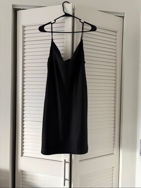 Black Cowl Neck Slip Mini Dress
